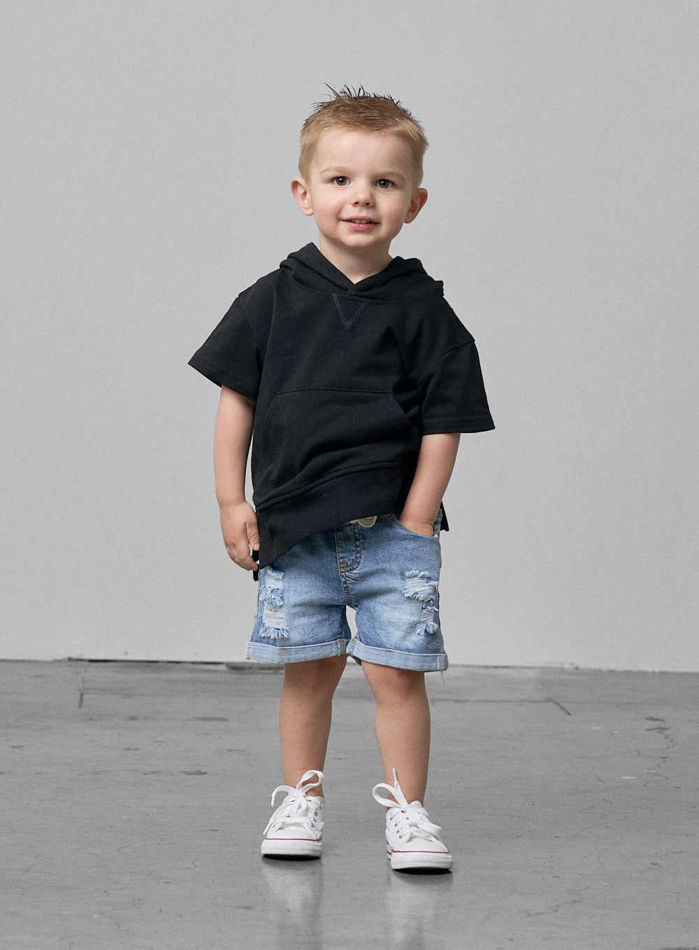 Short Sleeve Hoodie - Black