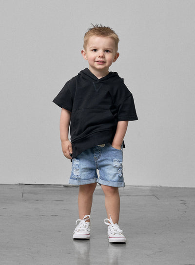 Short Sleeve Hoodie - Black