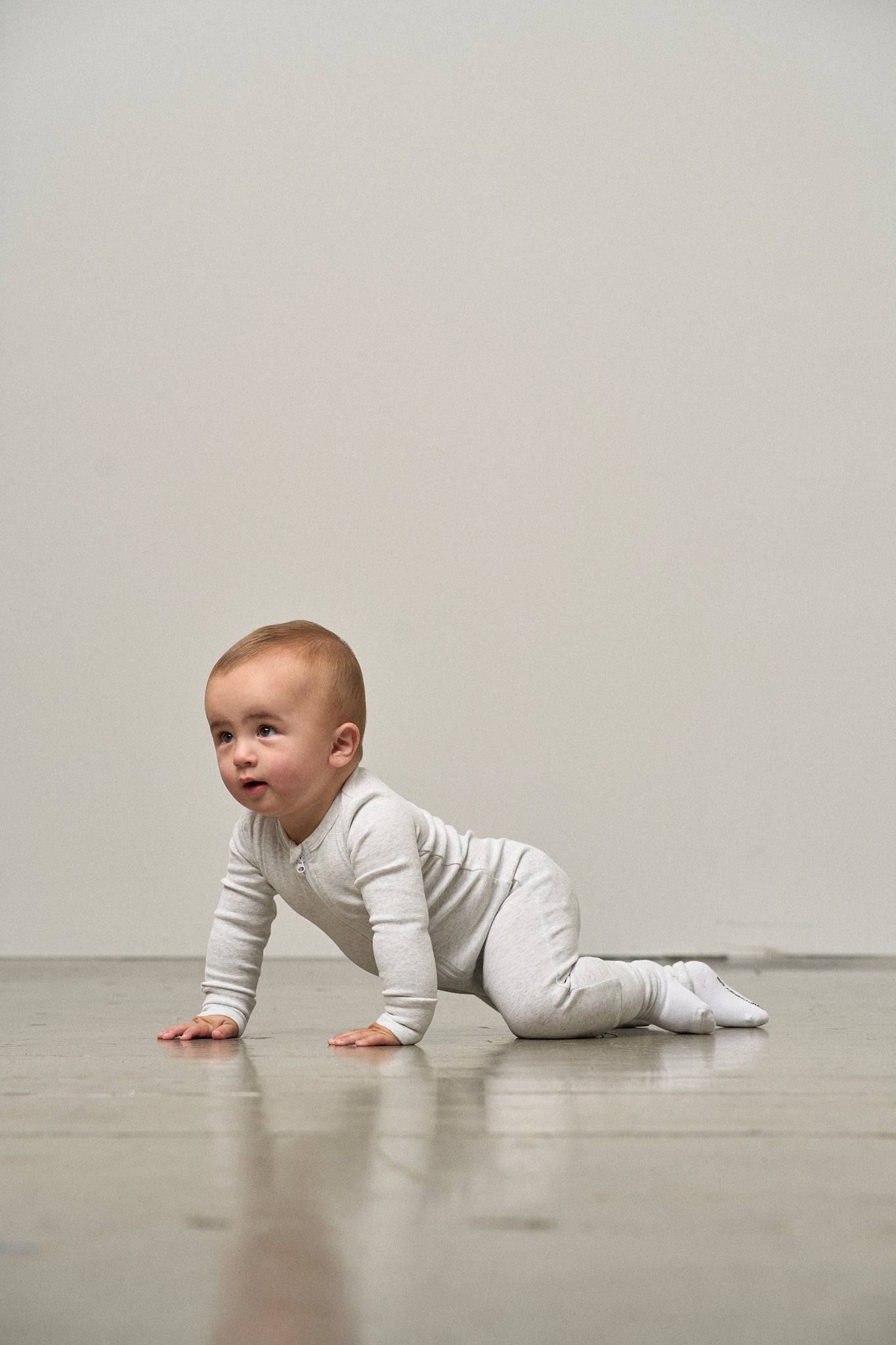 2-Way Zip Romper- Light Heather Grey