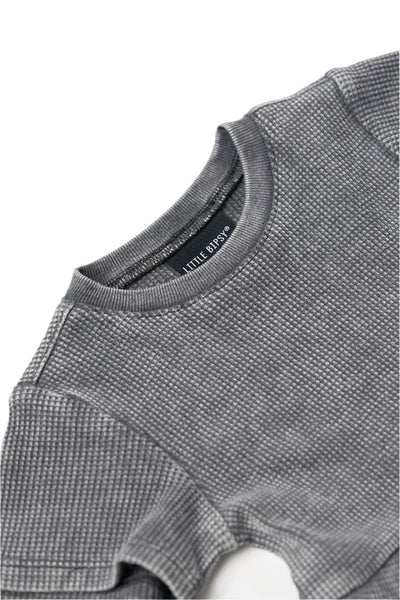 Acid Wash Waffle Dress - Black