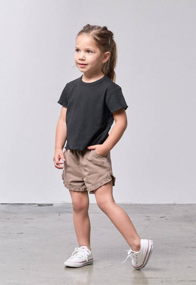 Ribbed Lettuce Trim Tee - Black