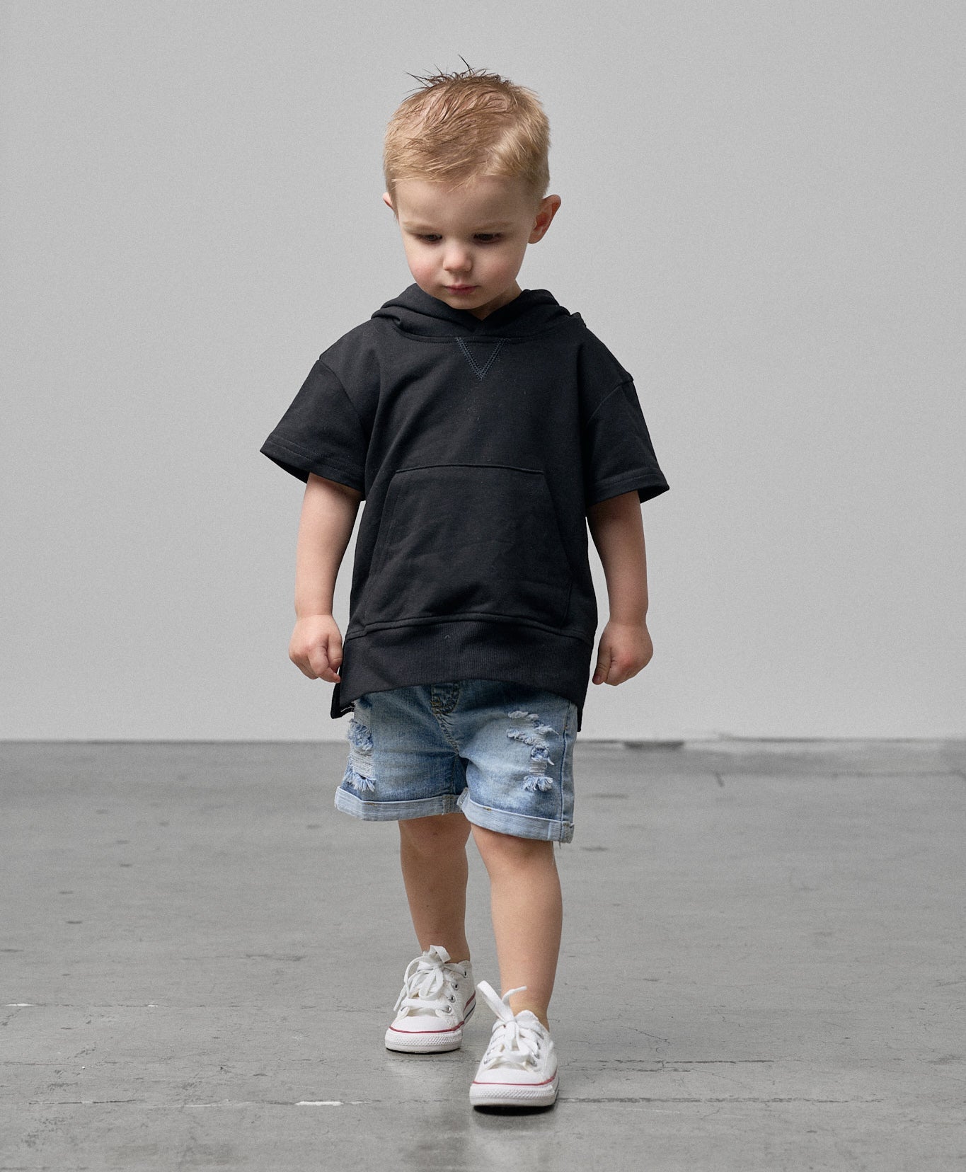 Short Sleeve Hoodie - Black