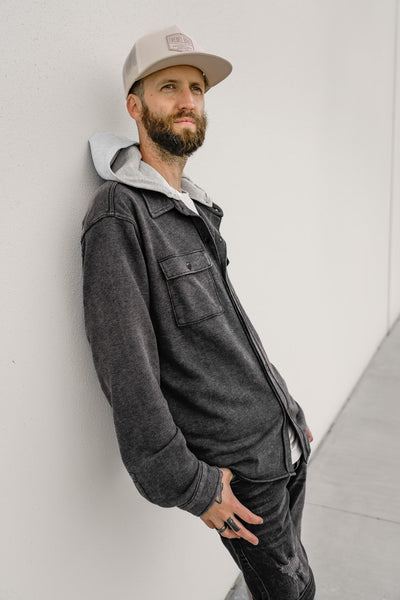 Adult Lightweight Hooded Shacket - Charcoal Wash