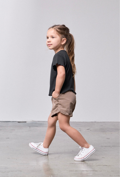 Ribbed Lettuce Trim Tee - Black