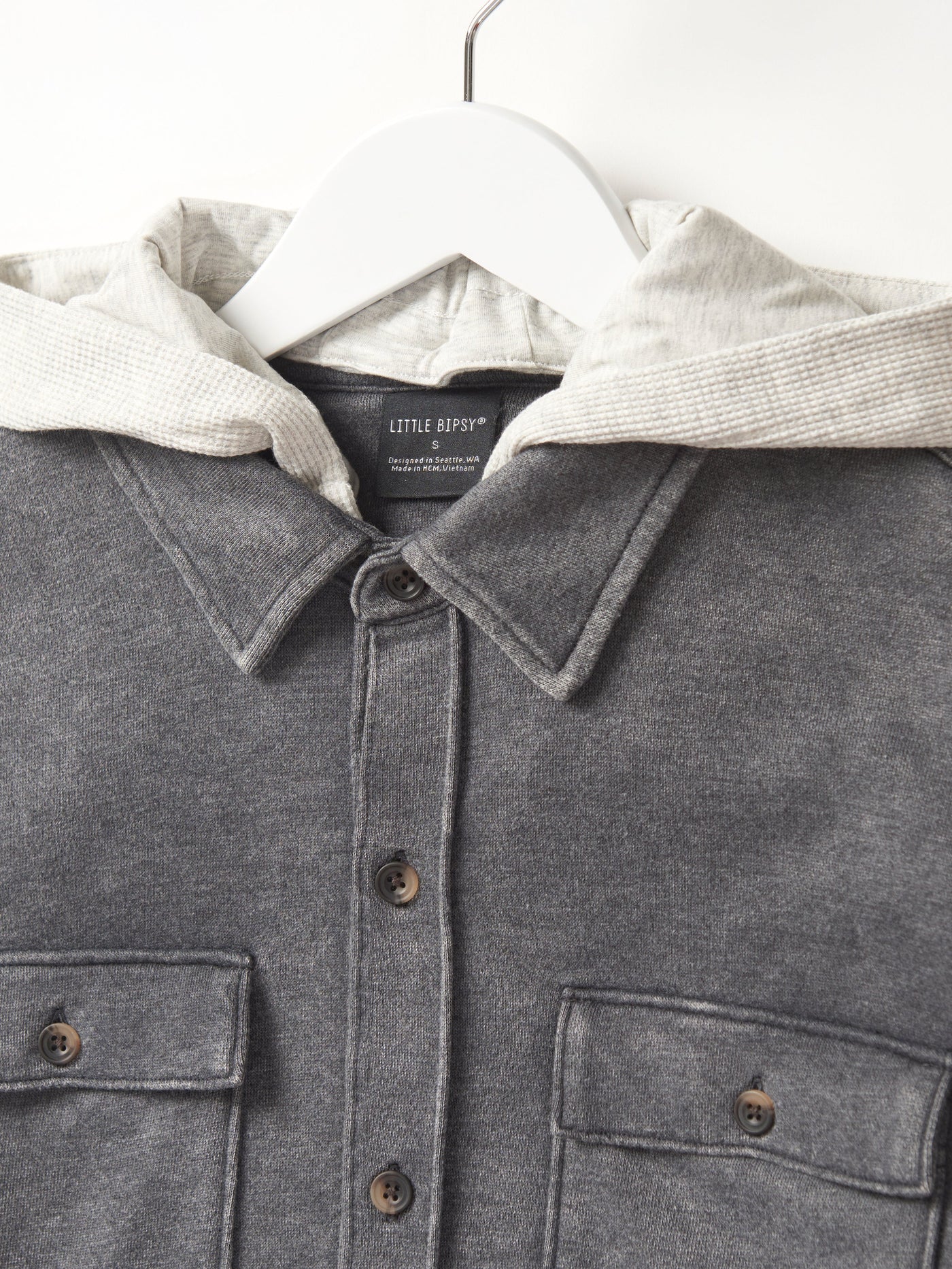 Adult Lightweight Hooded Shacket - Charcoal Wash