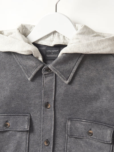 Adult Lightweight Hooded Shacket - Charcoal Wash