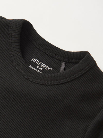 Ribbed Lettuce Trim Tee - Black