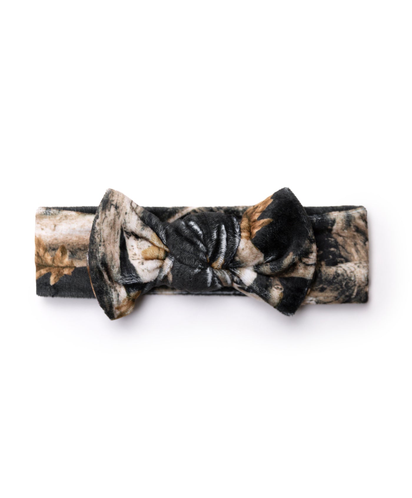 Plush Black Tree Camo Headband Bow