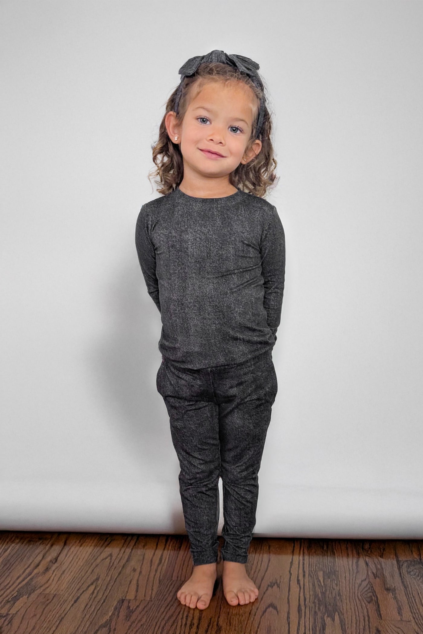 Washed Black Denim Print Two-Piece Set