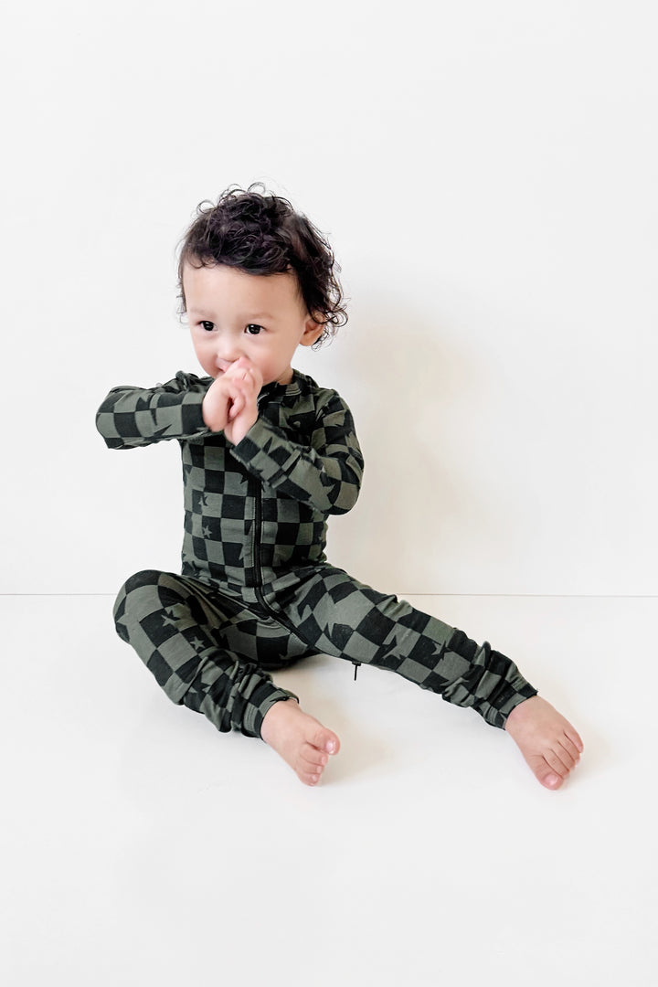 baby_bias Olive Checkered Star LUXIE® | Buttery Soft Bamboo Pajamas